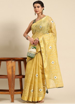 Pleasing Yellow Embroidered Classic Saree