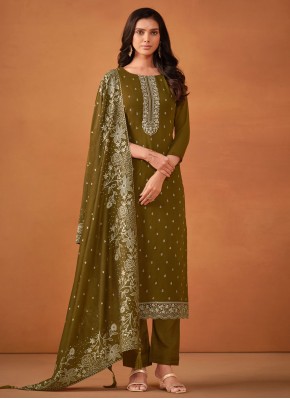 Precious Embroidered Green Georgette Trendy Salwar