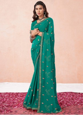 Precious Embroidered Green Saree