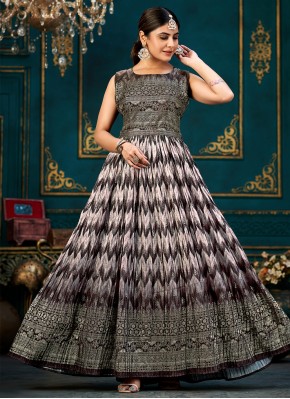 Precious Multi Colour Silk Floor Length Gown