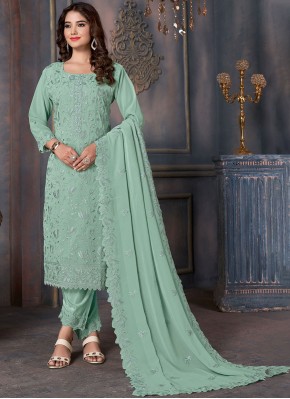 Preferable Embroidered Sea Green Georgette Salwar Suit