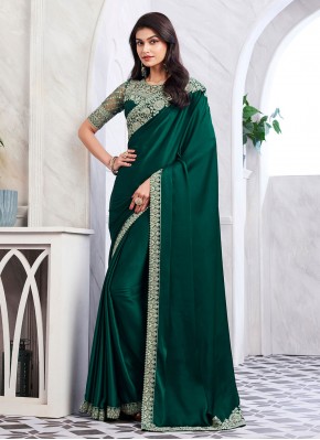 Pretty Silk Green Border Saree