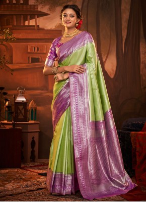 Prime Kanchipuram Silk Weaving Green Classic Saree