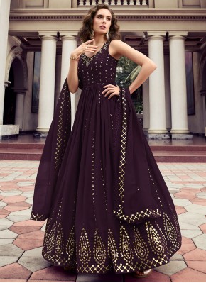 Princely Purple Embroidered Georgette Trendy Gown