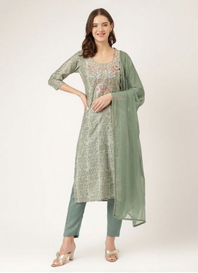 Printed Chanderi Designer Salwar Suit in Green