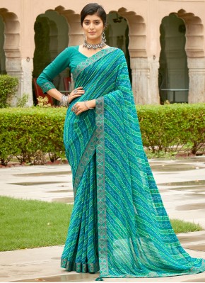 Printed Georgette Contemporary Saree in Turquoise