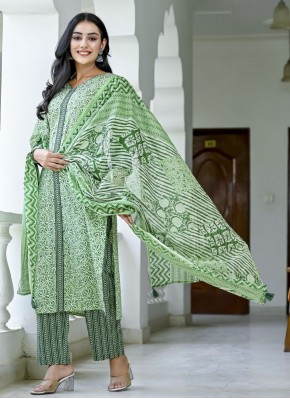 Printed Rayon Readymade Suit in Green