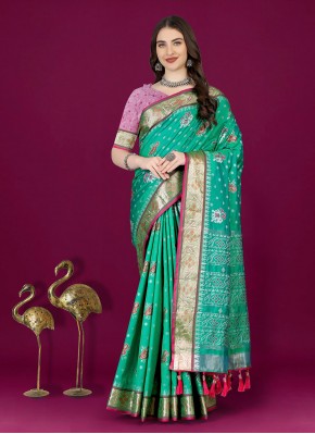 Pristine Weaving Sea Green Patola Silk  Trendy Saree