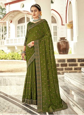 Prodigious Butta Vichitra Silk Green Trendy Saree