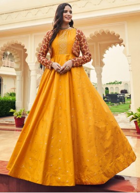 Prodigious Embroidered Mustard Trendy Gown