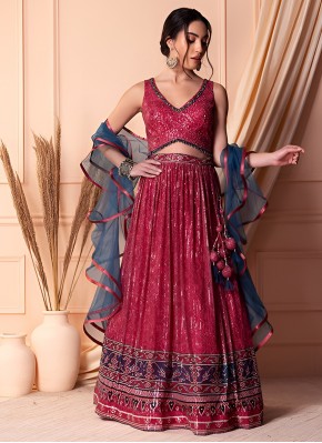 Prodigious Net Sequins Pink Readymade Lehenga Choli