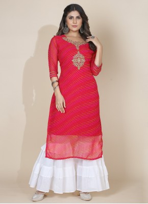 Prominent Embroidered Georgette Red Designer Kurti