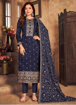 Prominent Viscose Embroidered Pant Style Suit