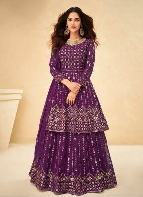 Pure Georgette Embroidered Readymade Lehenga Choli in Purple