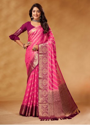 Pure Georgette Pink Weaving Trendy Saree