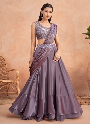 Purple Art Silk Designer Lehenga Saree