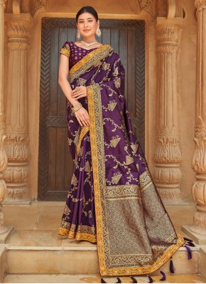 Purple Banarasi Silk Weaving Designer Saree