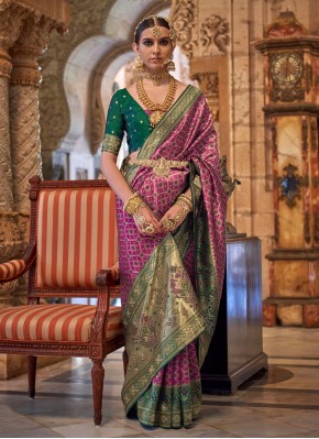 Purple Ceremonial Jacquard Silk Contemporary Style Saree