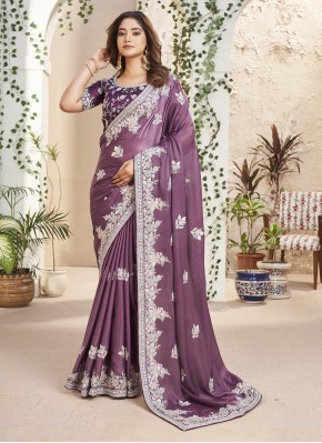 Purple Embroidered Fancy Fabric Classic Saree