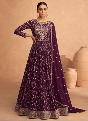 Purple Embroidered Georgette Gown 