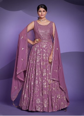 Purple Georgette Sequins Readymade Gown