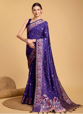 Purple Jacquard Work Silk Designer Saree