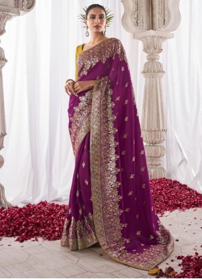 Purple Party Silk Classic Saree