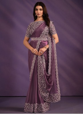 Purple Reception Satin Classic Saree
