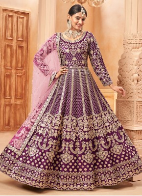 Purple Resham Trendy Salwar Kameez