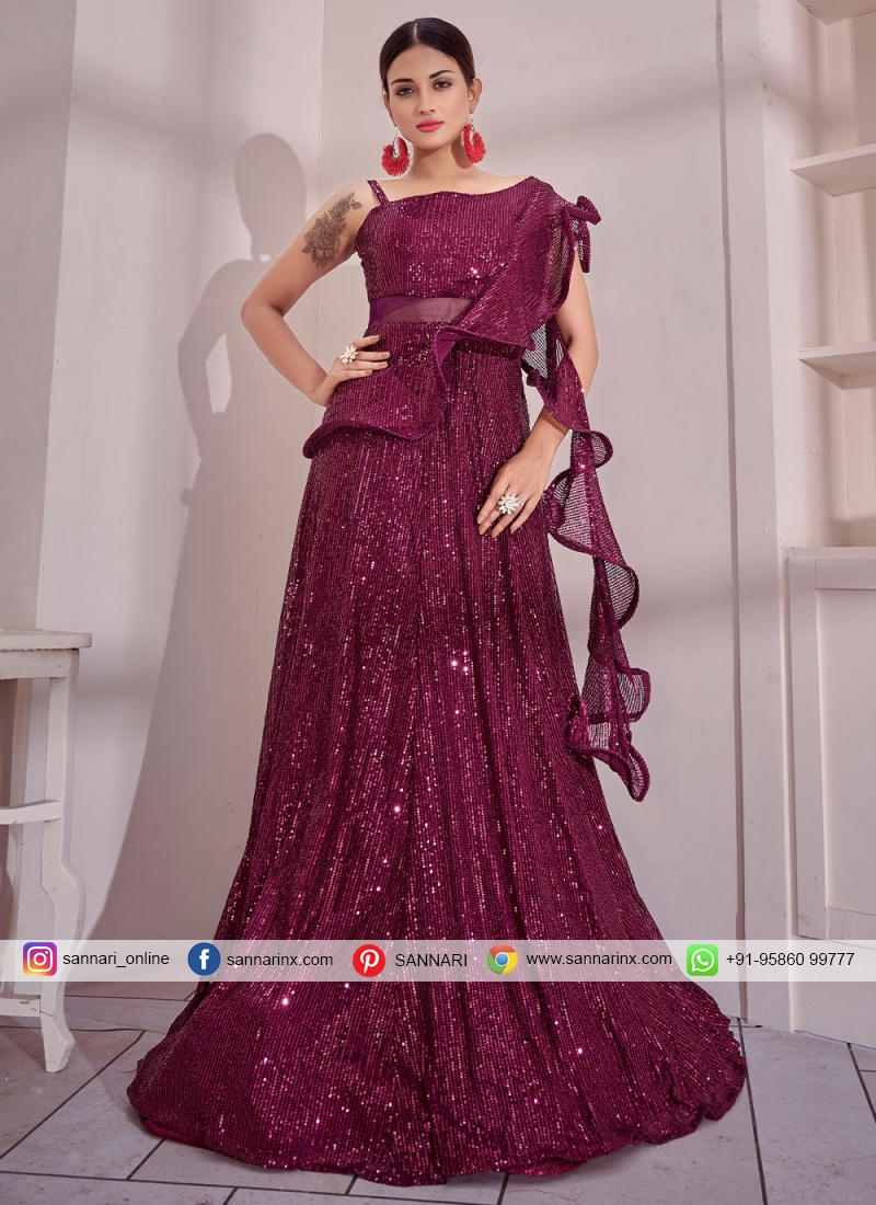 Purple Sequins Imported Designer Gown