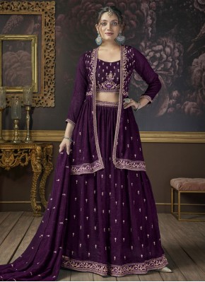 Purple Sequins Silk Readymade Lehenga Choli