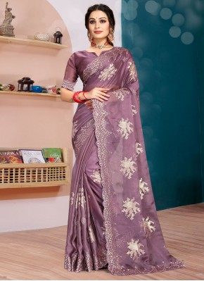 Purple Sequins Silk Trendy Saree