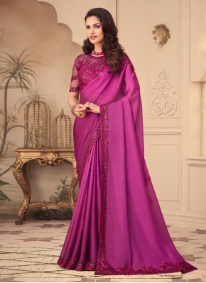 Purple Silk Embroidered Designer Contemporary Saree