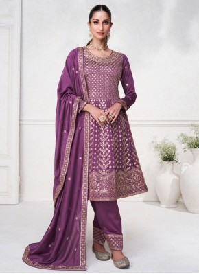 Purple Silk Embroidered Designer Salwar Kameez