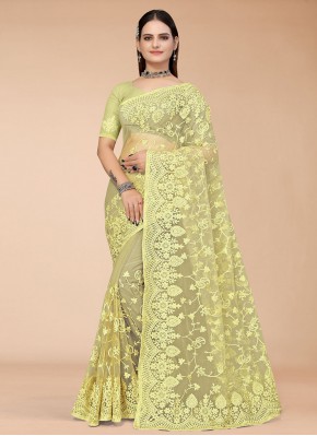 Radiant Embroidered Net Green Trendy Saree