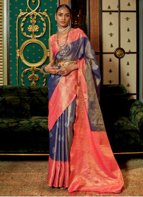 Radiant Weaving Navy Blue Handloom silk Traditional Saree