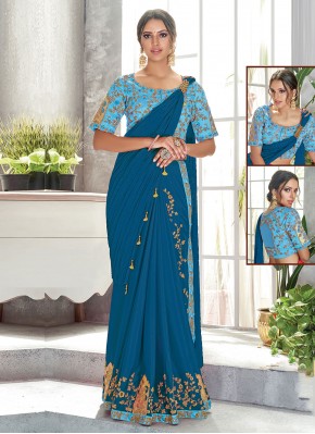 Rama Embroidered Ceremonial Ready Pleated Saree
