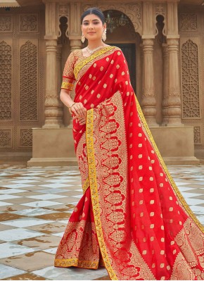 Ravishing Banarasi Silk Weaving Red Classic Saree