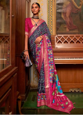 Ravishing Patola Silk  Grey and Pink Classic Saree