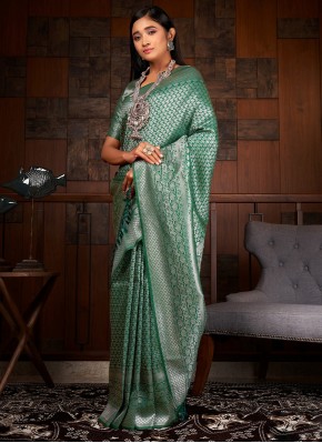 Raw Silk Traditional Designer Saree in Green