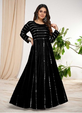 Rayon Black Floor Length Gown
