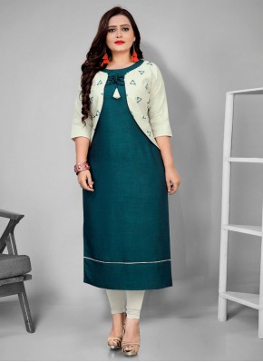 Rayon Embroidered Blue Party Wear Kurti
