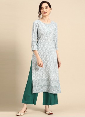 Rayon Embroidered Party Wear Kurti in Blue