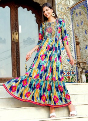 Rayon Print Multi Colour Designer Gown