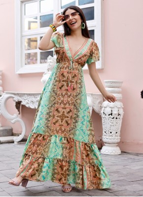 Rayon Sea Green Trendy Gown