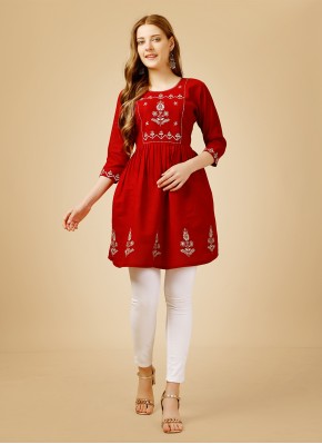 Rayon Sequins Red Casual Kurti