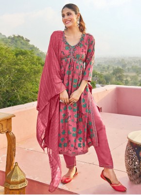 Readymade Salwar Kameez Foil Print Rayon in Pink