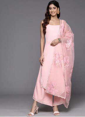 Readymade Salwar Kameez Lace Faux Crepe in Pink