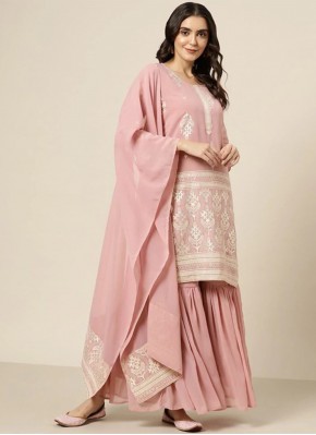 Readymade Salwar Suit Foil Print Georgette in Pink