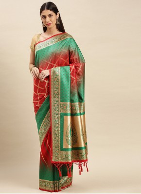 Red and Sea Green Weaving Festival Designer Traditional Saree